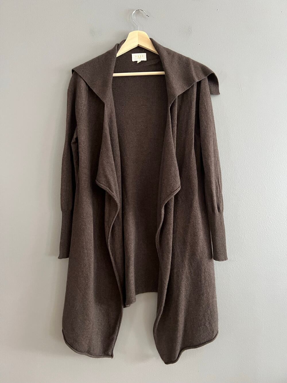 Shae Studio Cashmere Brown Waterfall Duster Cardigan Open Front Medium Boho